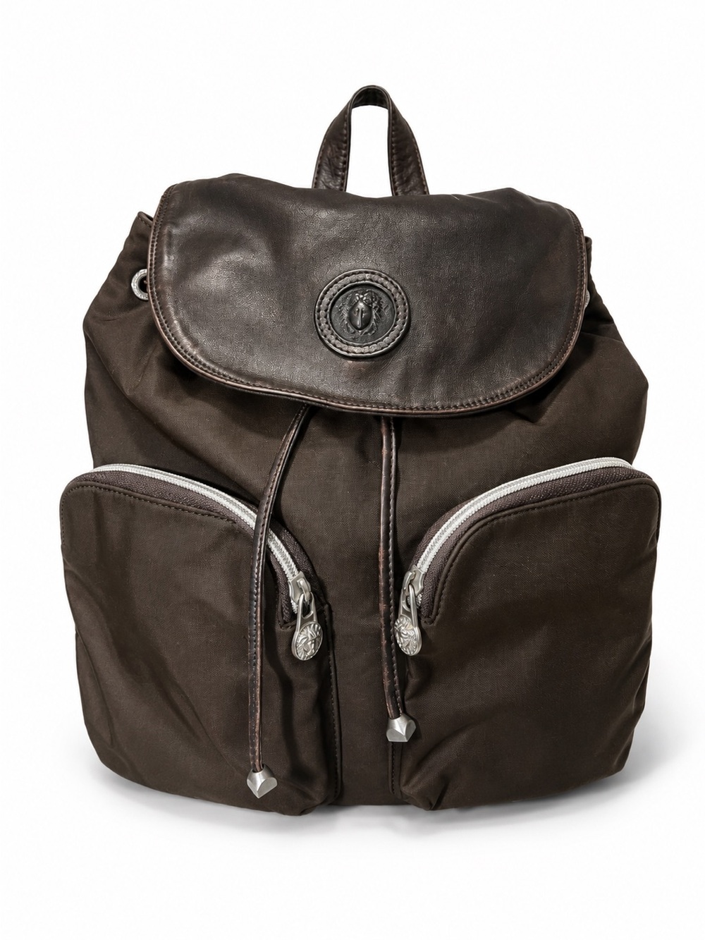 Gianni Versace Dark Brown Canvas & Leather Backpack
